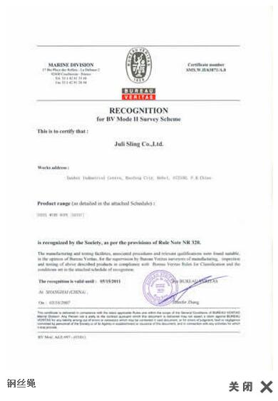 法國船級社BV工廠認(rèn)可證書